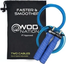 WOD Nation Attack Speed Jump Rope Adjustable Jumping Ropes Two Cable BLUE PKG070