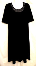 VINTAGE WOMEN'S SUSAN GRAVER SOLID BLACK EMBELLISHED SHORT SLEEVE DRESS SIZE S