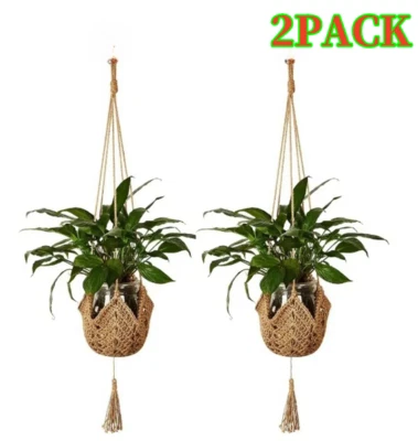 DDDONE 2Pack Garden Macrame Rope Plant Hanger Indoor Hanging Pot Holder Planter Basket