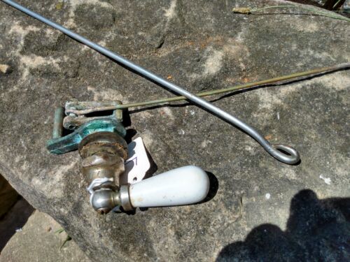 Antique Toilet Tank Flush Valve w Porcelain Handle Lever 1920s - Picture 10 of 10