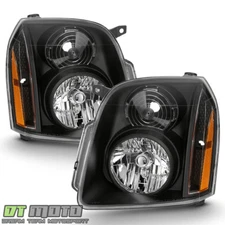 Black 2007-2014 GMC Yukon Denali XL Denali Headlights Headlamp Left+Right 07-14