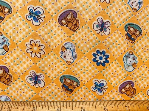 Vtg Fabric Cotton Orange White Houndstooth Dots Hearts Bears Quilting 44X148 - Picture 6 of 9