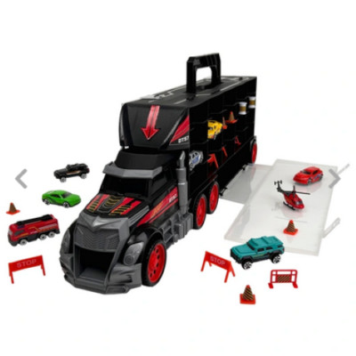 Autotransporter Truck Laster Carry Case LKW  + Spielzeugautos + Hubschrauber NEU