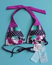 Eco Swim by Aqua Green Bikini Top Swim Purple Navy Green White Size 10 NWT New