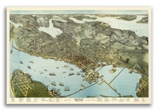 1891 Seattle Washington Vintage Old Panoramic City Map - 20x30