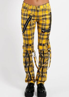 Tripp NYC Women's Yellow Plaid Bondage Pants, Small