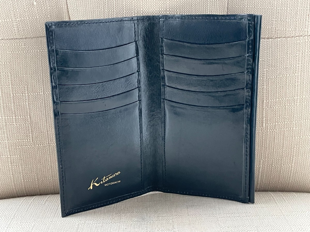 Kitamura Motomachi Wallet Blue Leather Bifold Card Holder Clutch