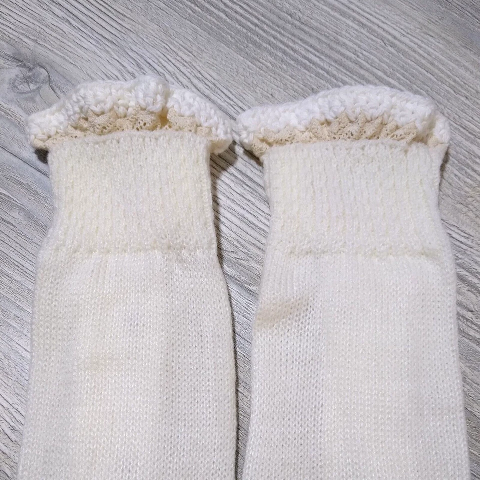 Calcetines Bota con Encaje y Ganchillo a Mano Calentadores de Piernas Niña 4-14 Crema con Blanco Foto 3 de 4