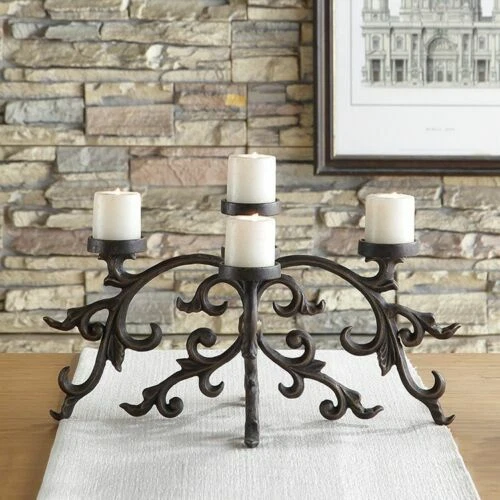 Pinecone Fireplace Pillar Candle Holder Black Forest Decor