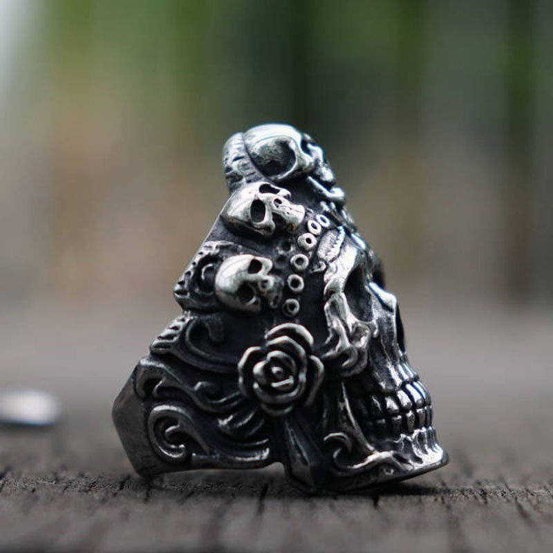 MENDEL Stainless Steel Gothic Skull Ring For Men - Biker Style, Sizes 7-14, Silver Tone, Punk Motorcycle Theme
