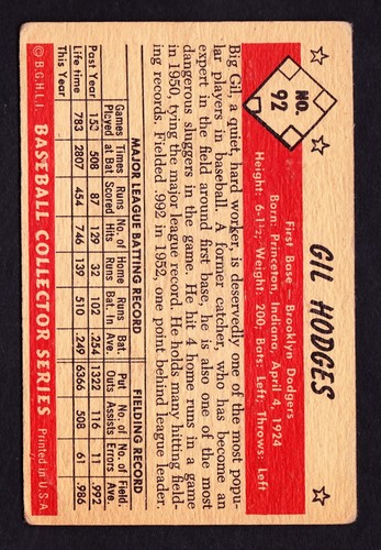 1953 BOWMAN COLOR #92 GIL HODGES BROOKLYN DODGERS - Picture 2 of 2