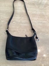 Brighton Vintage Leather small Bucket Shoulder Bag Purse Black Embossed