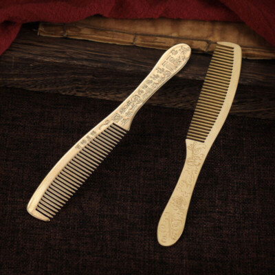 1x Brass Hair Dressing Comb Handle Barber Copper Retro Chinese Rose Barber