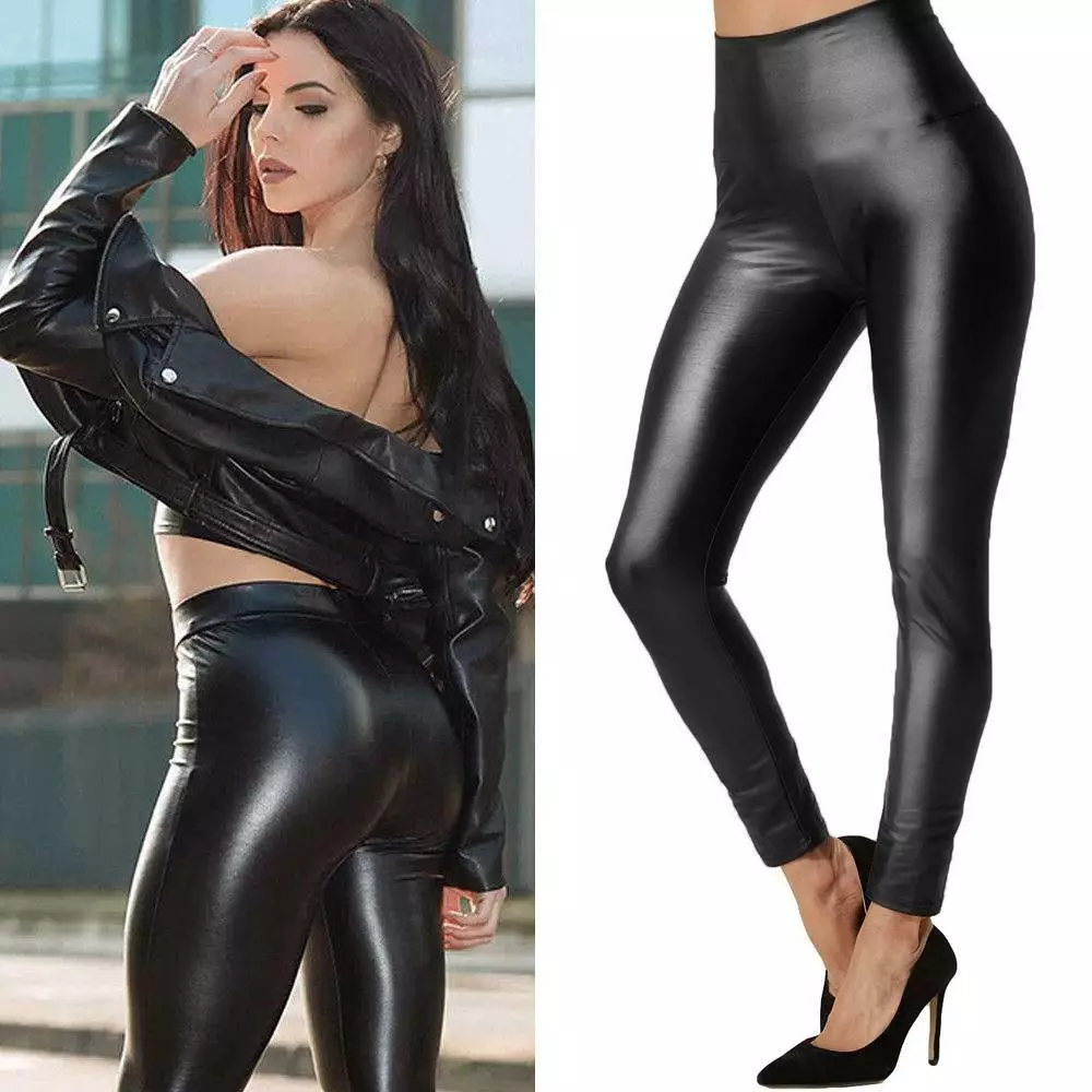 Women Faux PU Leather Leggings Push Up Butt Lift Stretch Skinny