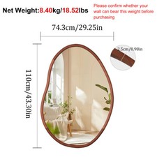 Asymmetrical Accent Mirror Wall Hanging Wood Frame Full Length Makeup Mirror Dec