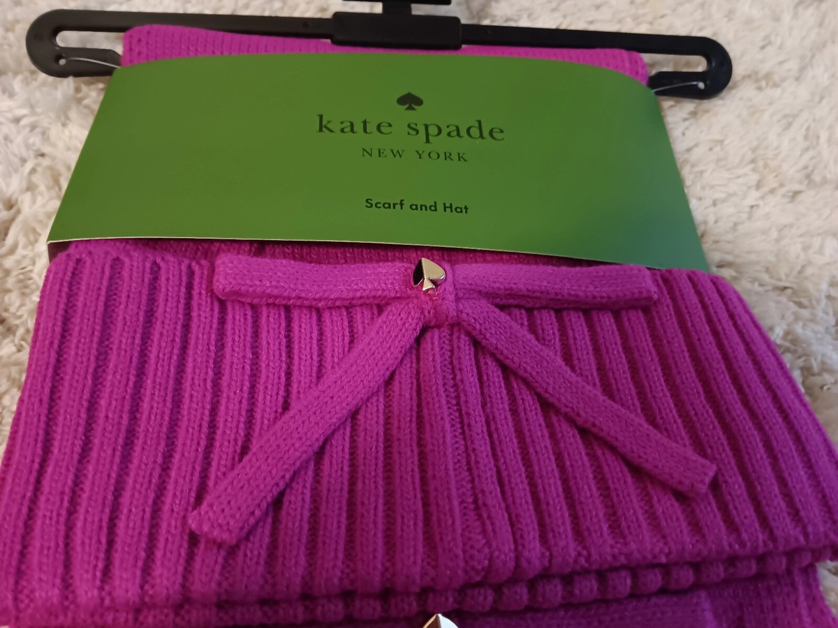 kate spade Pink Metallic Ribbed Knit Hat & Scarf Set New Kate Spade New York Two Piece Pink Bow Ribbed Cuff Knit  main image 2