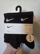 Nike Cushioned DRI-FIT Crew Socks 6 Pack Black Kids Size 5-7 Mid Calf NWT