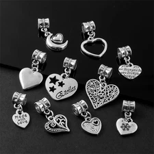 Wholesale 49Pc Antique Silver Heart Dangle Charm DIY Bracelet Jewelry Making Lot