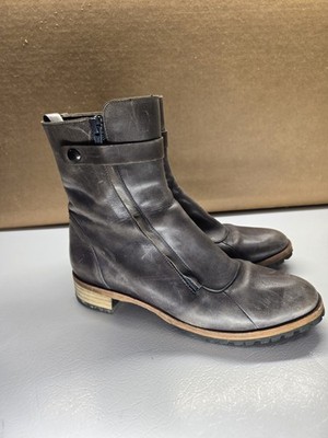 Coclico Ankle Boots Womens 8 39 Gray Leather Side Zip Strap Wood Made In Spain