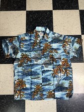 Vintage Luau Prints Hawaiian Shirt 100 Rayon Loop Collar Camp Made in Japan 50s
