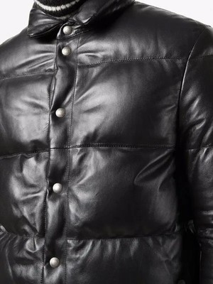 Tom Ford Black Leather Down Puffer Jacket 50IT Italy