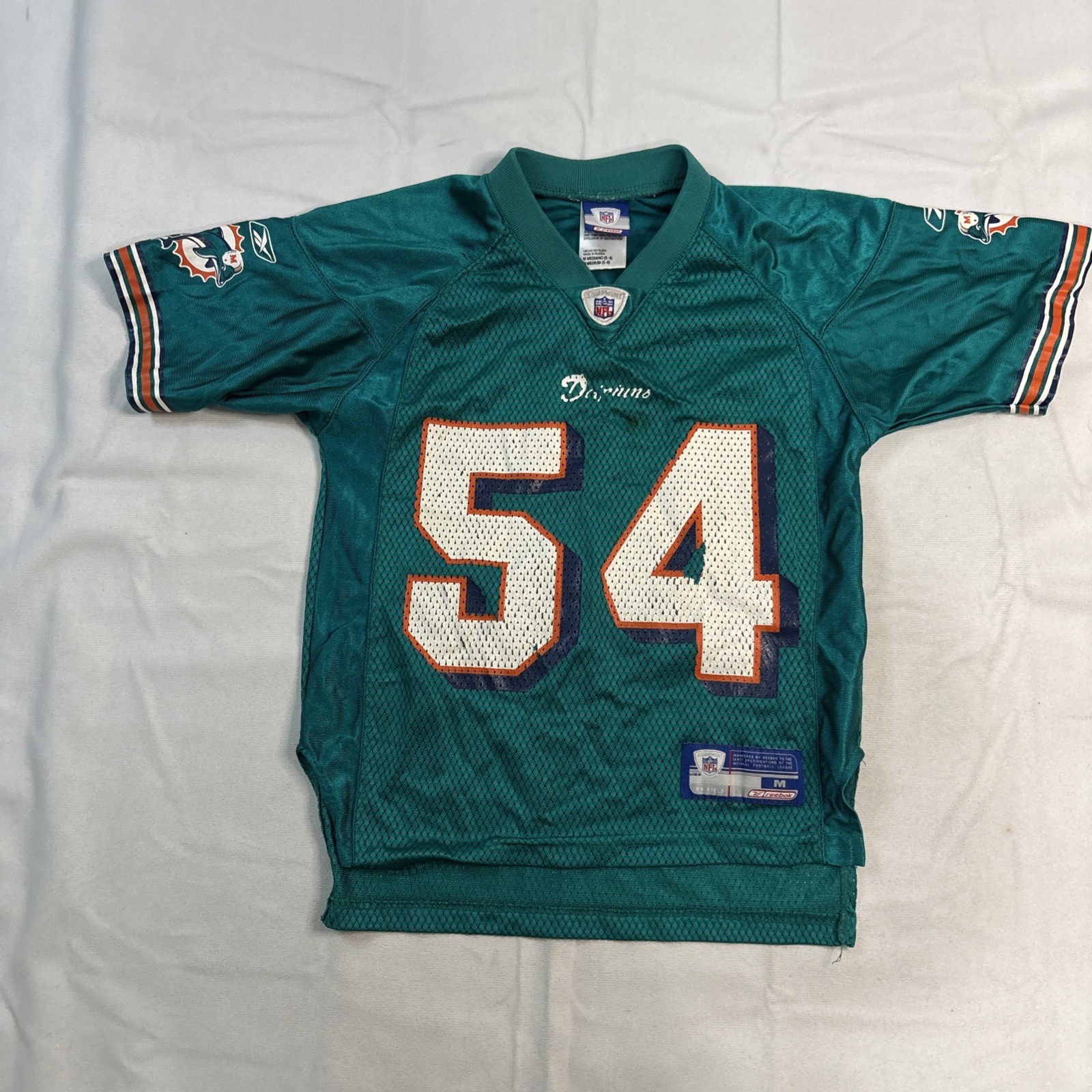 NFL Reebok Miami Dolphins Retro Teal Zach Thomas Jersey #54 Youth M Mesh