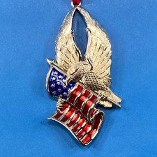 Eagle US Flag Ornament Gorham Patriotic United We Stand Silver Red Blue Large