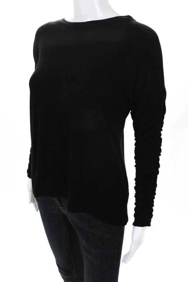 Женский свитер Drew Otis с вырезом лодочкой и собранными в рюш рукавами черный размер очень маленький 10730657 - Изображение 2 из 4