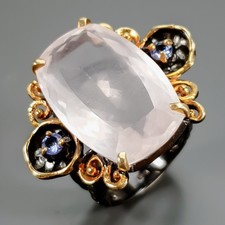 Handmade 38 ct Natural Rose Quartz Ring 925 Sterling Silver Size 8 /R439954