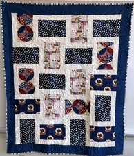 Patriotic Quilt, 55 X 46 , Patchwork Red, White, Blue, Long arm/Hand stitch