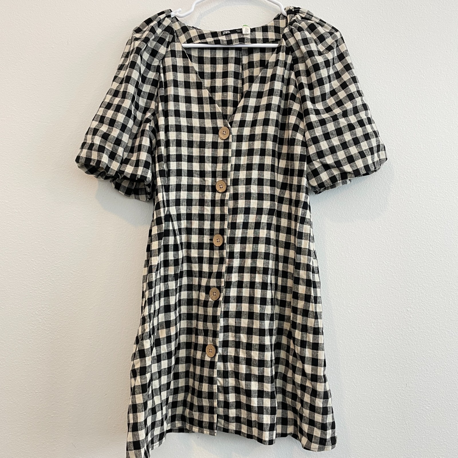 Zara Dress Women S Gingham Puff Sleeve Button Cottagecore Picnic Mini Buttons