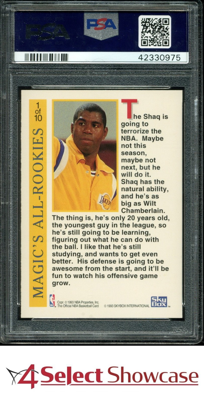 1992 HOOPS MAGIC'S ALL-ROOKIE TEAM #1 SHAQUILLE O'NEAL RC HOF PSA 10 view 2