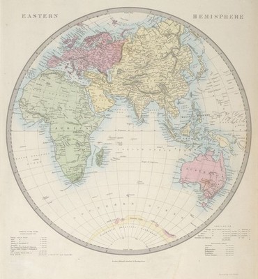 OSTHALBKUGEL Europa Afrika Asien vermeintlich antarktischer Kontinent SDUK 1857 Karte