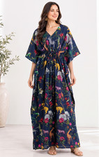 Indian Cotton Navy Blue Jungle Print Kaftan Gown Womens Clothing Caftan Dress US