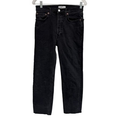RE/DONE 28 Originals Faded Black Ankle Crop Jeans Raw Hem Button Fly 27'' Waist