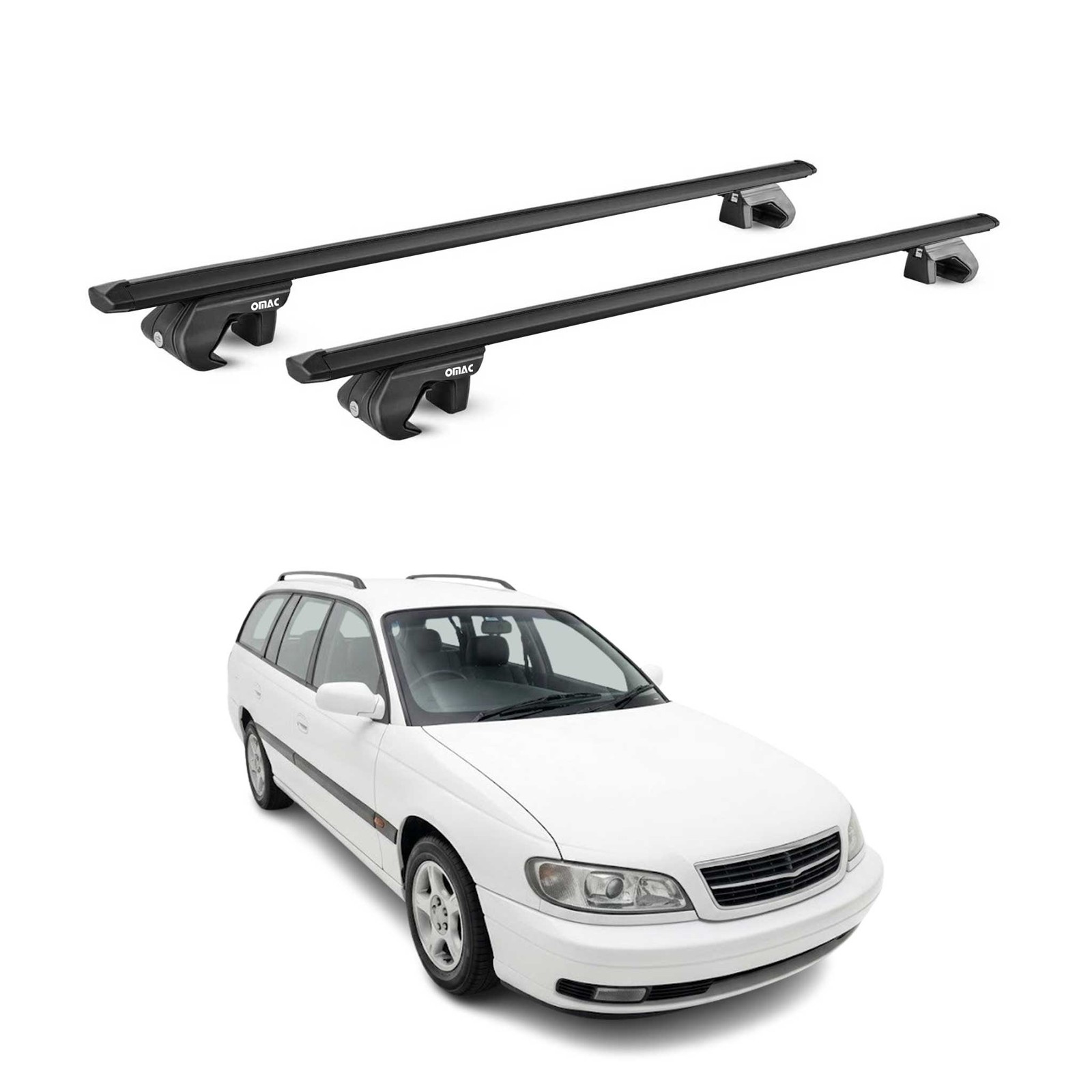 Barres de toit transversales silencieuses en alu noir Opel Omega