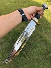 Custom Handmade Bowie Knife 18" Overall 12" Blade, Brass Guard, Leather Handle