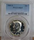 SILVER 1969 S PR69 CAM KENNEDY HALF DOLLAR GRADED PCGS 5OC 40% AG CLAD COIN