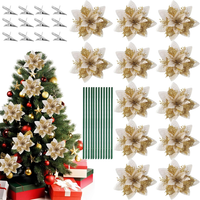 Weihnachten Glitzer Weihnachtsstern KüNstliche Blumen, 12 StüCk Weihnachten Blum