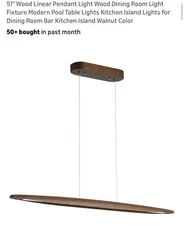 51” Wood Linear Pendant Light Modern Kitchen Island Dining Room Bar LED Fixture 