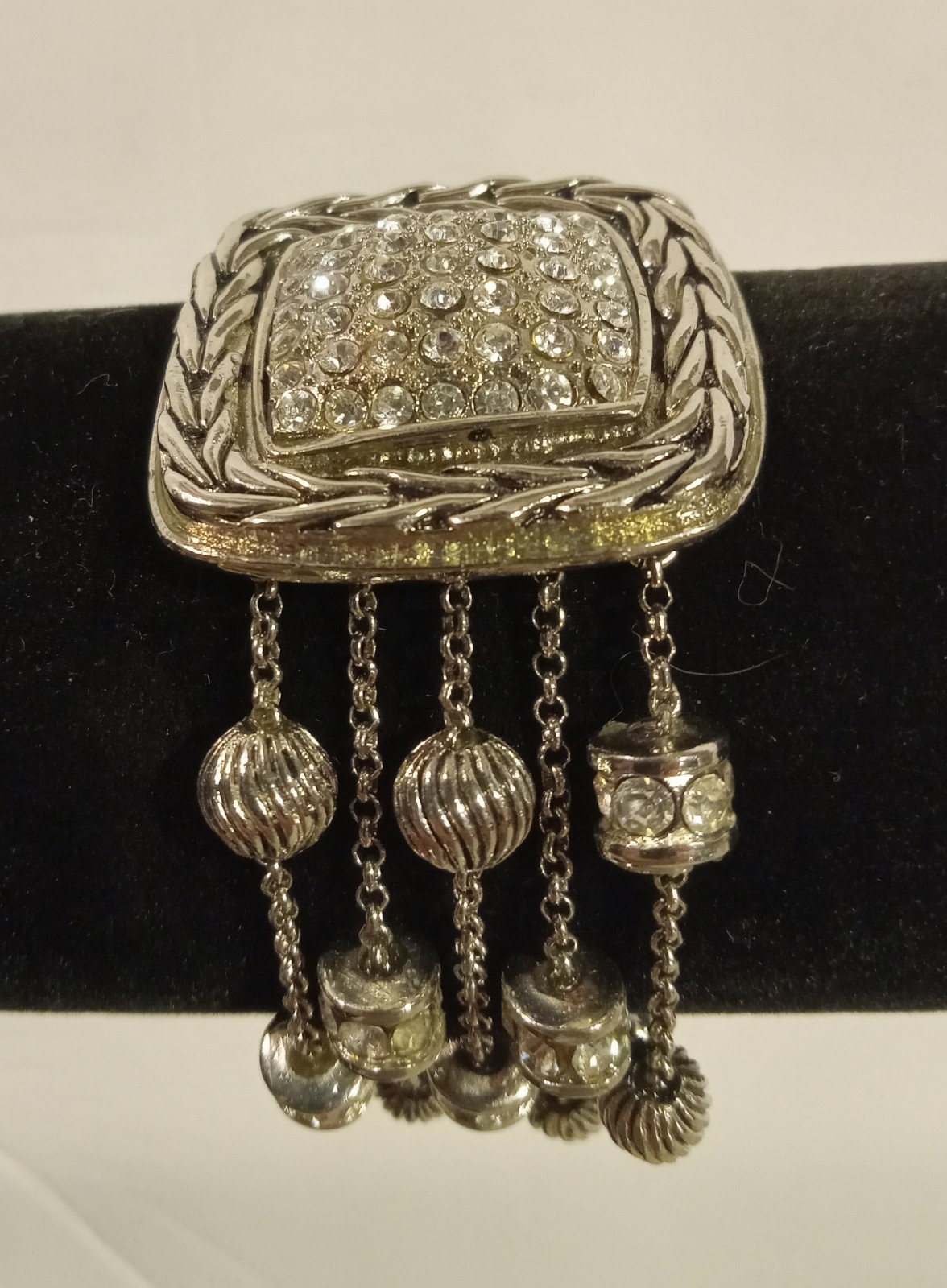 Statement Bracelet Silver Tone Multi Chain Rhines… - image 6