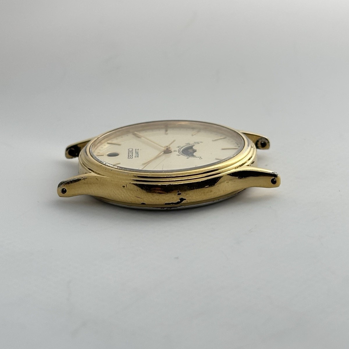Rare Seiko 6F22-7000 Moon Phase Men's Watch Gold Tone Case For