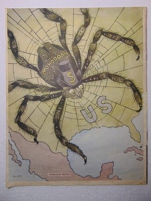 Soviet magazine Cold War Anti USA Capitalist Monopoly Spider Profit Map Web art