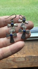 Sterling Silver Cross Blue Lapis Stone Dangle...