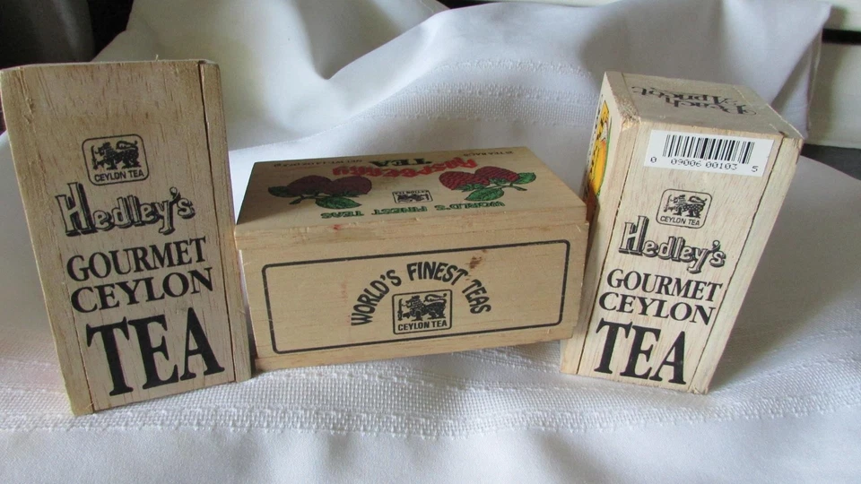 DECORATIVE 3 COLORFUL WOOD CRATE TEA BOXES, PLUS ONE BONUS TEA TIN - Image 3 of 4