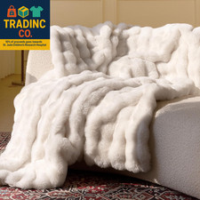 Ultra Soft Cozy Faux Fur Throw Blanket, Fuzzy Plush Thick Bubble Blanket, Luxury