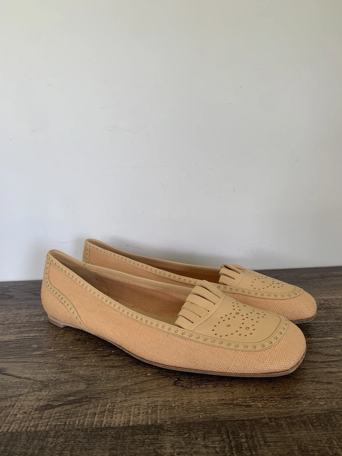 Scarpe mocassino Bottega Veneta 10 5 pelle marrone taglio laser frange farfalla