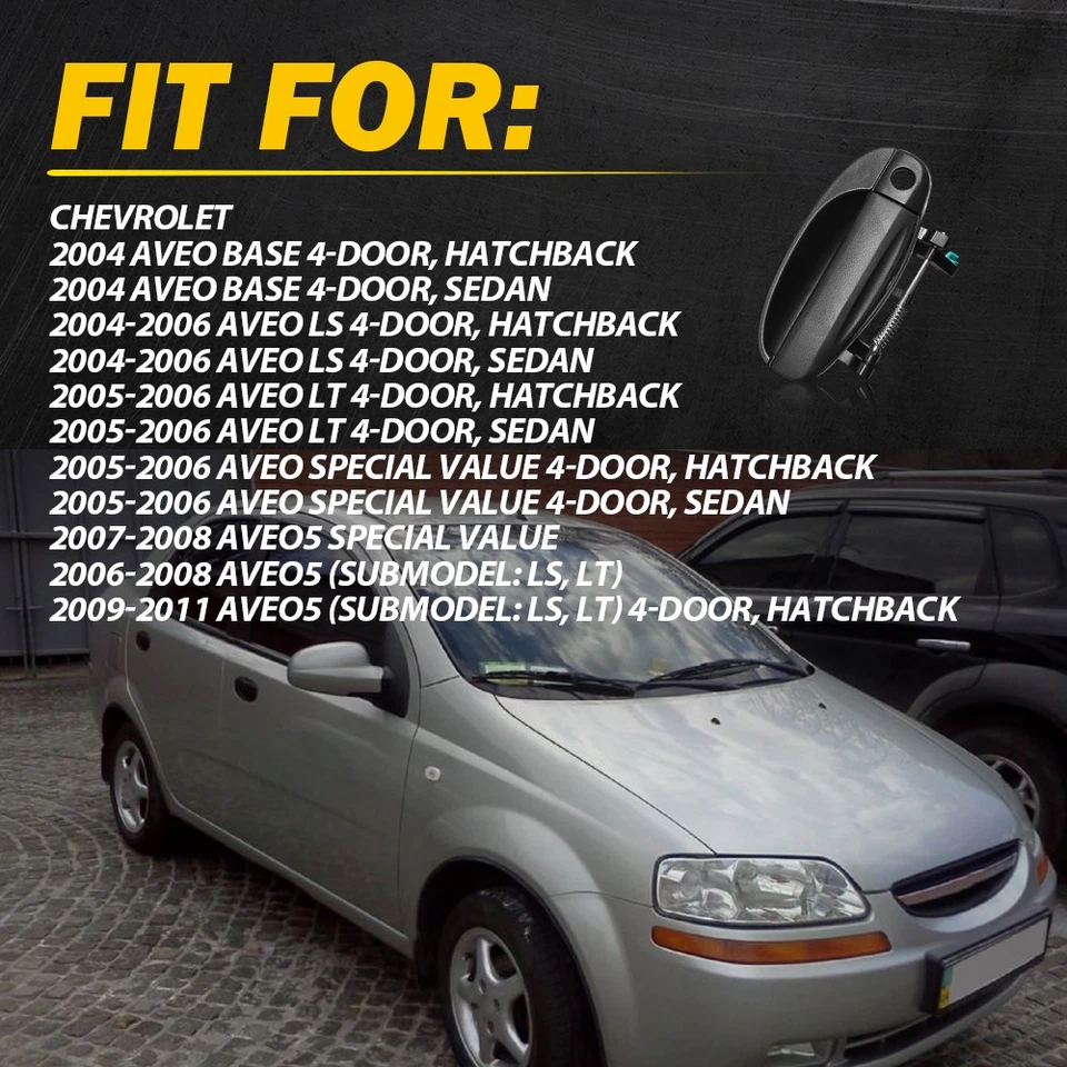 Juego de 4 manijas de puerta exterior delantera trasera izquierda derecha para Chevy Aveo 2004-2008 Foto 2 de 4