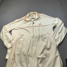 Sergio Tacchini Track Suit Mens Extra Large White Orange Velour Jacket Pants Set