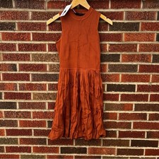 Zesica Burnt Orange Ribbed Pleated Sleeveless Sweater Mini Dress